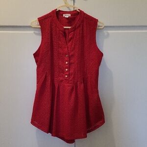Westport Red Sleeveless Peplum Blouse with Mandarin Collar